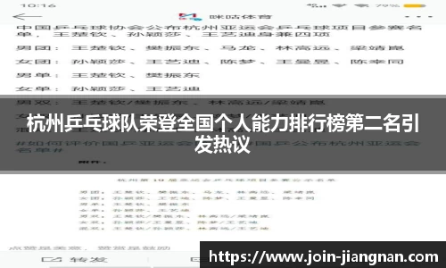 杭州乒乓球队荣登全国个人能力排行榜第二名引发热议